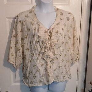 Denim & Supply Ralph Lauren Floral Cream Ruffle Top. Sz. XL